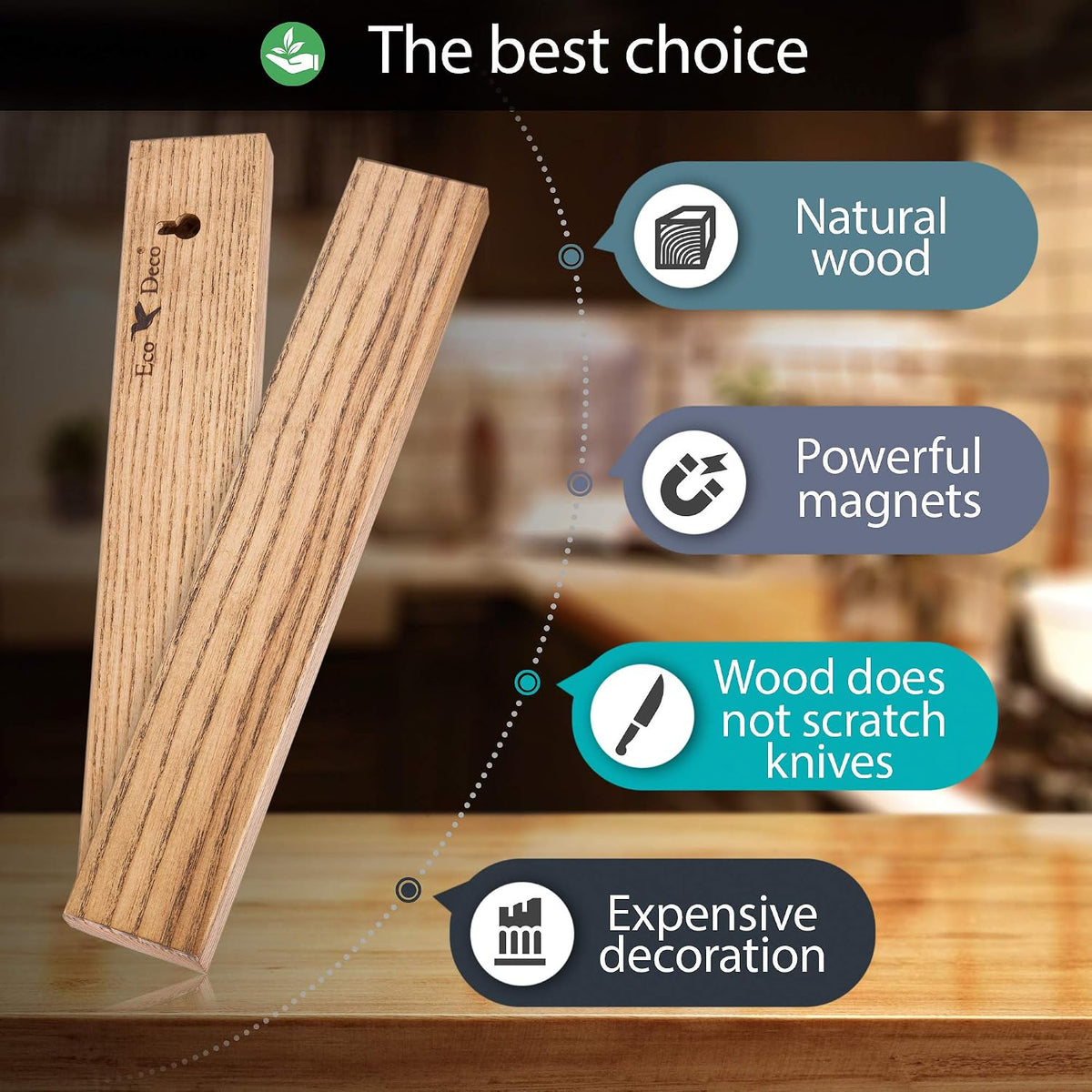 Ashtree Magnetic Knife Strip - 12 Inch Wooden Magnet Holder for Wall - Metal Knives Magnetic Rack Wood Knife Bar - Kitchen Strip Storage N-25