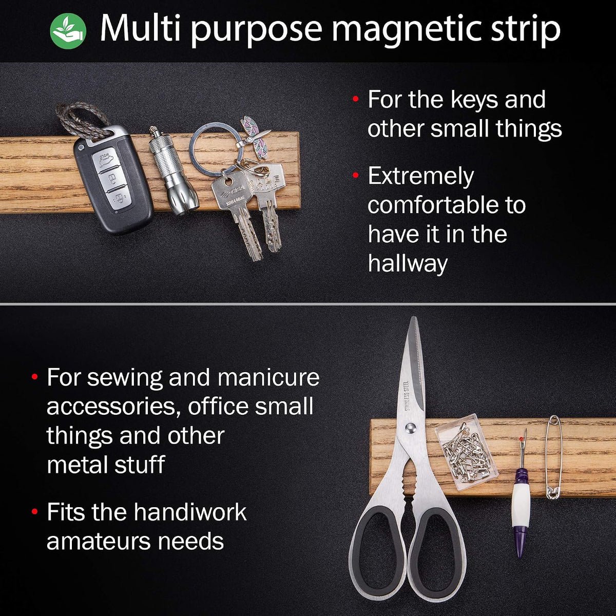Ashtree Magnetic Knife Strip - 12 Inch Wooden Magnet Holder for Wall - Metal Knives Magnetic Rack Wood Knife Bar - Kitchen Strip Storage N-25