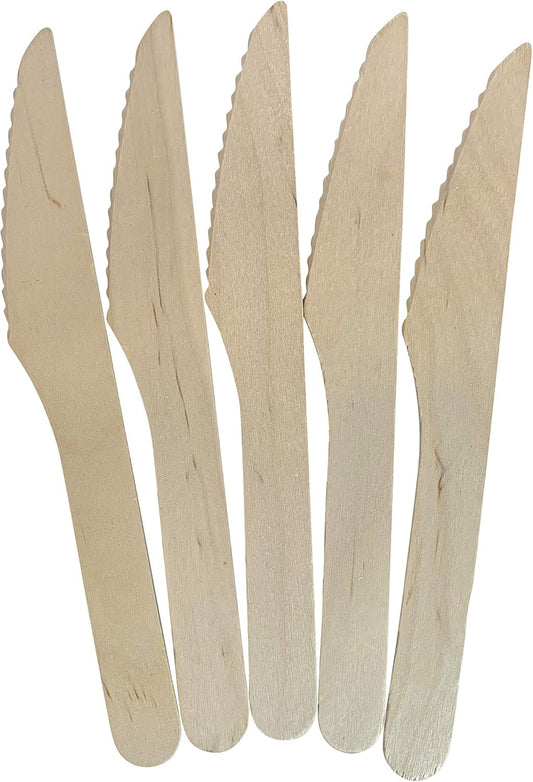 FSC Certified Disposable Wood Cutlery Knife, Biodegradable and Earth Friendly, 6.5 Inch Length - 100 Count