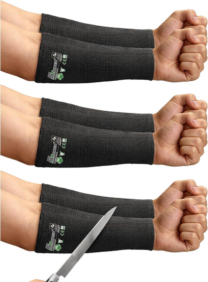 AIR-SKIN ANSI A6 Cut Resistant Arm Sleeves, Cooling Cut Sleeves with High Risk Cut Protection for Thin Skin, Gardening Safety Protective Sleeve for Farming, Yard, Pet Grooming, Black, 3 Pairs