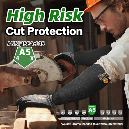 AIR-SKIN ANSI A6 Cut Resistant Arm Sleeves, Cooling Cut Sleeves with High Risk Cut Protection for Thin Skin, Gardening Safety Protective Sleeve for Farming, Yard, Pet Grooming, Black, 3 Pairs