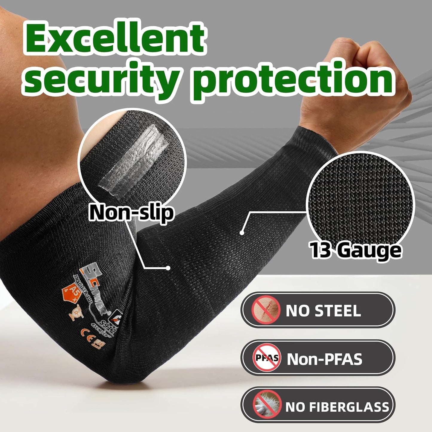 AIR-SKIN ANSI A6 Cut Resistant Arm Sleeves, Cooling Cut Sleeves with High Risk Cut Protection for Thin Skin, Gardening Safety Protective Sleeve for Farming, Yard, Pet Grooming, Black, 3 Pairs