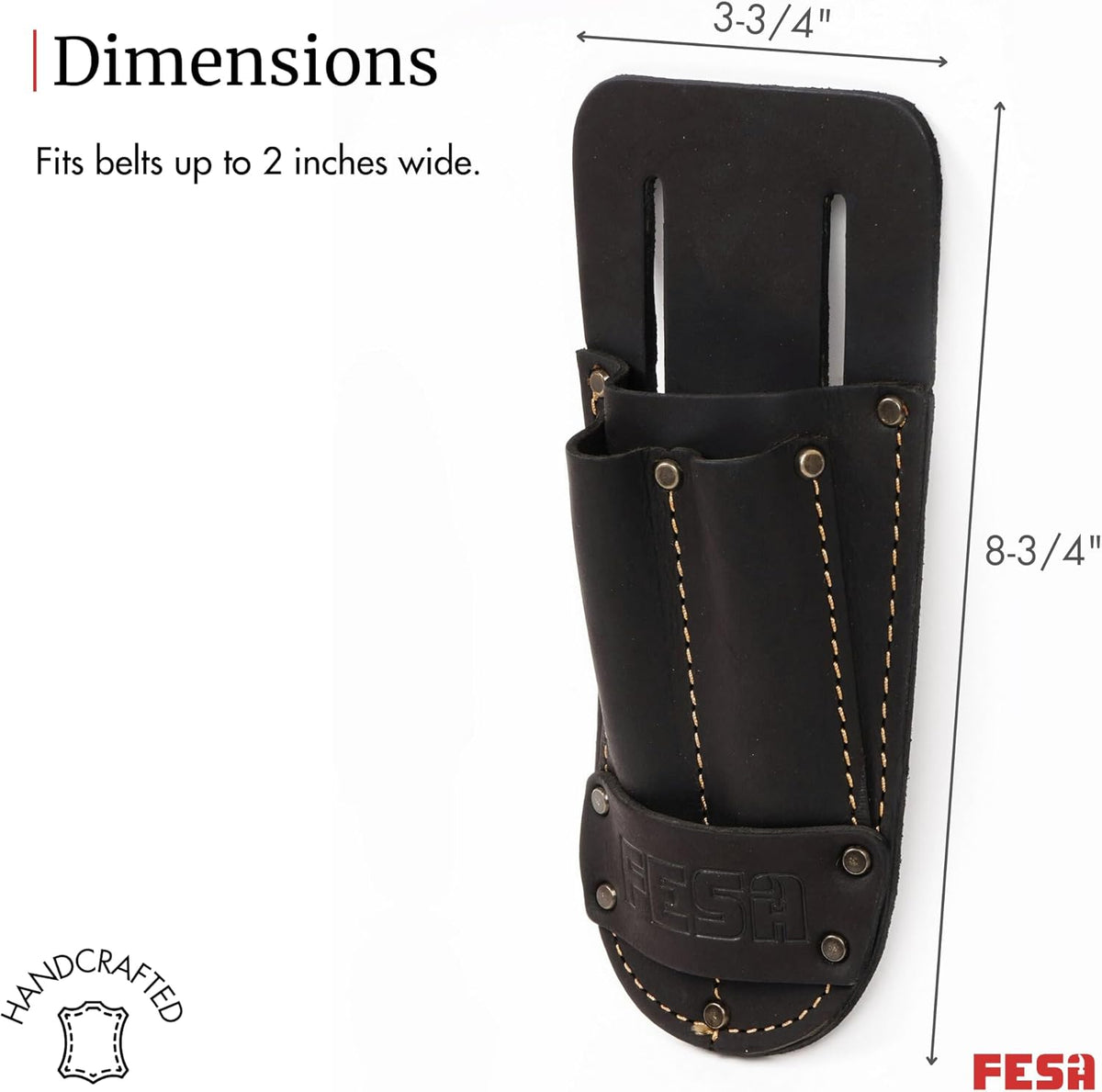 Leather Utility Knife Pouch - Top Grain Leather Knife Pouch for Belt with 2 Pen/Pencil Pockets & Heavy Duty Reinforced Rivets - Fits Belts up to 2" - Handcrafted