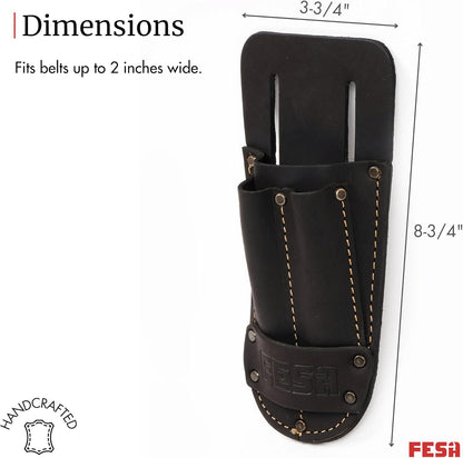 Leather Utility Knife Pouch - Top Grain Leather Knife Pouch for Belt with 2 Pen/Pencil Pockets & Heavy Duty Reinforced Rivets - Fits Belts up to 2" - Handcrafted