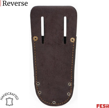 Leather Utility Knife Pouch - Top Grain Leather Knife Pouch for Belt with 2 Pen/Pencil Pockets & Heavy Duty Reinforced Rivets - Fits Belts up to 2" - Handcrafted