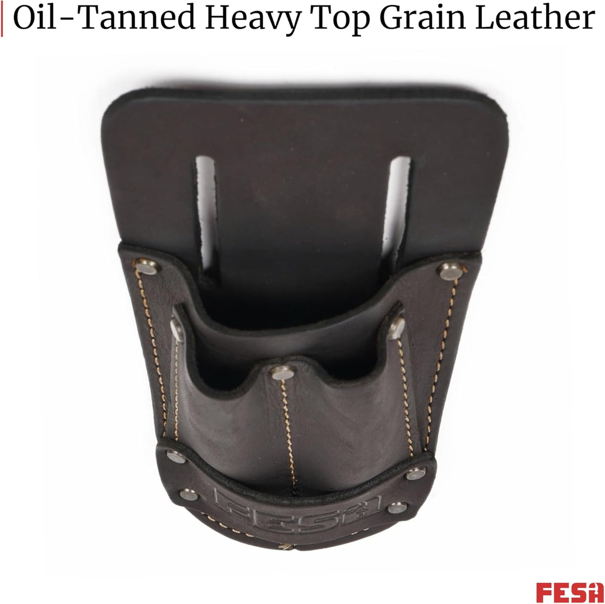 Leather Utility Knife Pouch - Top Grain Leather Knife Pouch for Belt with 2 Pen/Pencil Pockets & Heavy Duty Reinforced Rivets - Fits Belts up to 2" - Handcrafted