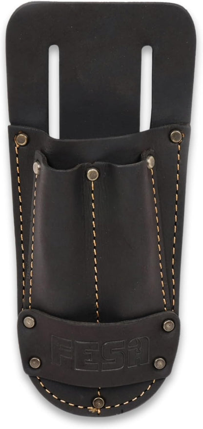 Leather Utility Knife Pouch - Top Grain Leather Knife Pouch for Belt with 2 Pen/Pencil Pockets & Heavy Duty Reinforced Rivets - Fits Belts up to 2" - Handcrafted