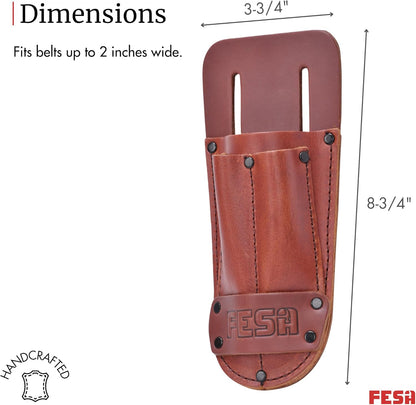 Leather Utility Knife Pouch - Top Grain Leather Knife Pouch for Belt with 2 Pen/Pencil Pockets & Heavy Duty Reinforced Rivets - Fits Belts up to 2" - Handcrafted