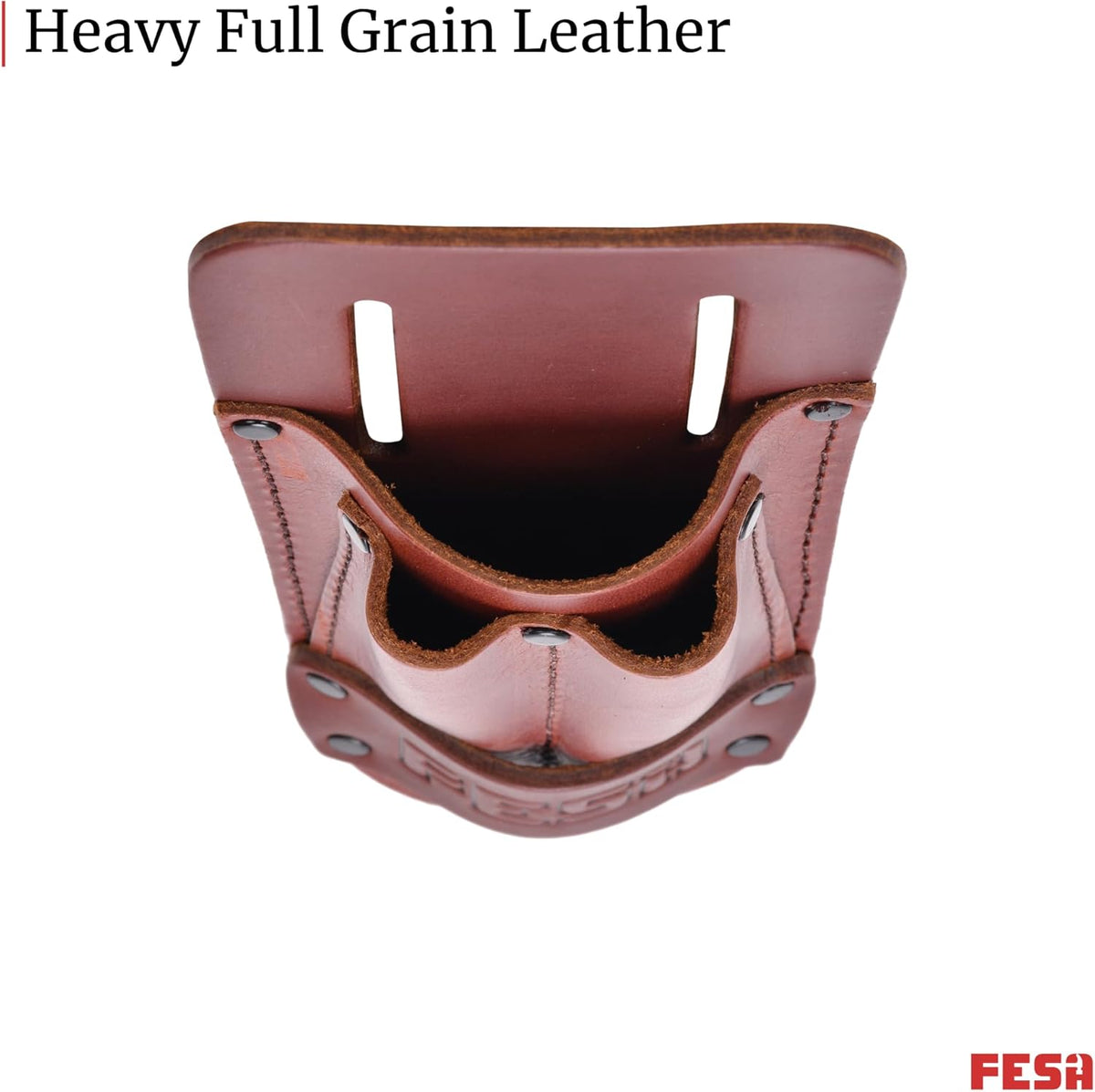 Leather Utility Knife Pouch - Top Grain Leather Knife Pouch for Belt with 2 Pen/Pencil Pockets & Heavy Duty Reinforced Rivets - Fits Belts up to 2" - Handcrafted