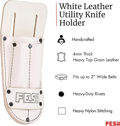 Leather Utility Knife Pouch - Top Grain Leather Knife Pouch for Belt with 2 Pen/Pencil Pockets & Heavy Duty Reinforced Rivets - Fits Belts up to 2" - Handcrafted