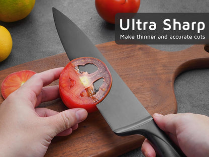 Chef Knife with Sheath, Sharp Kitchen Knife 8 inch Black Cooking Knives with German HC Steel