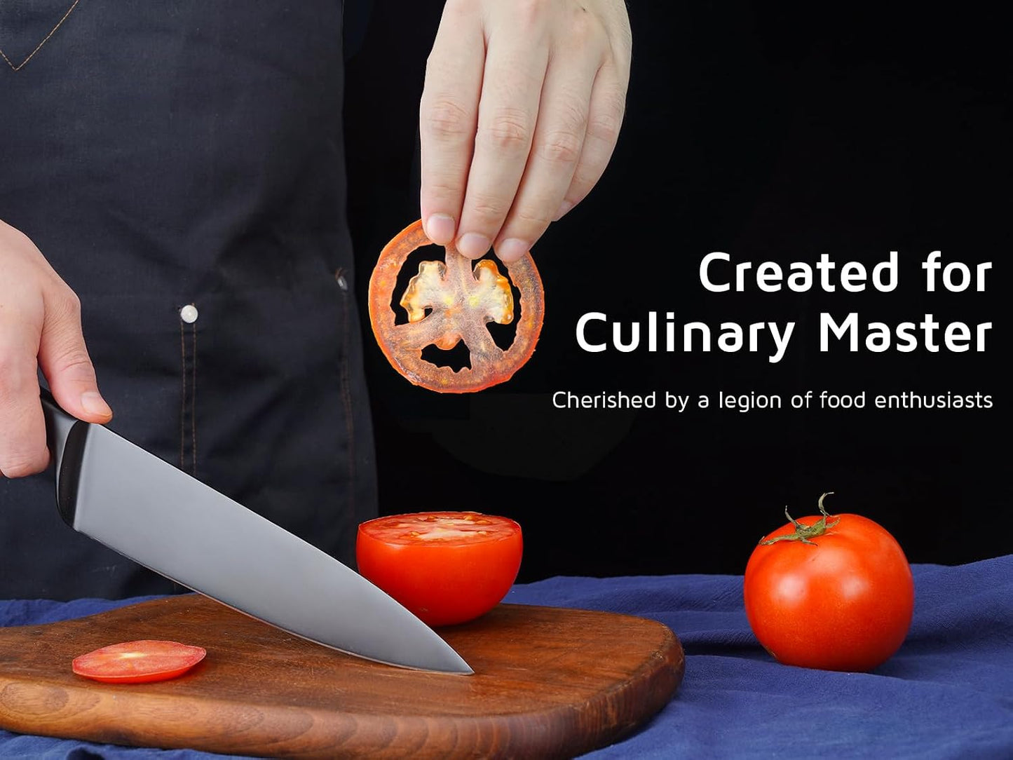 Chef Knife with Sheath, Sharp Kitchen Knife 8 inch Black Cooking Knives with German HC Steel