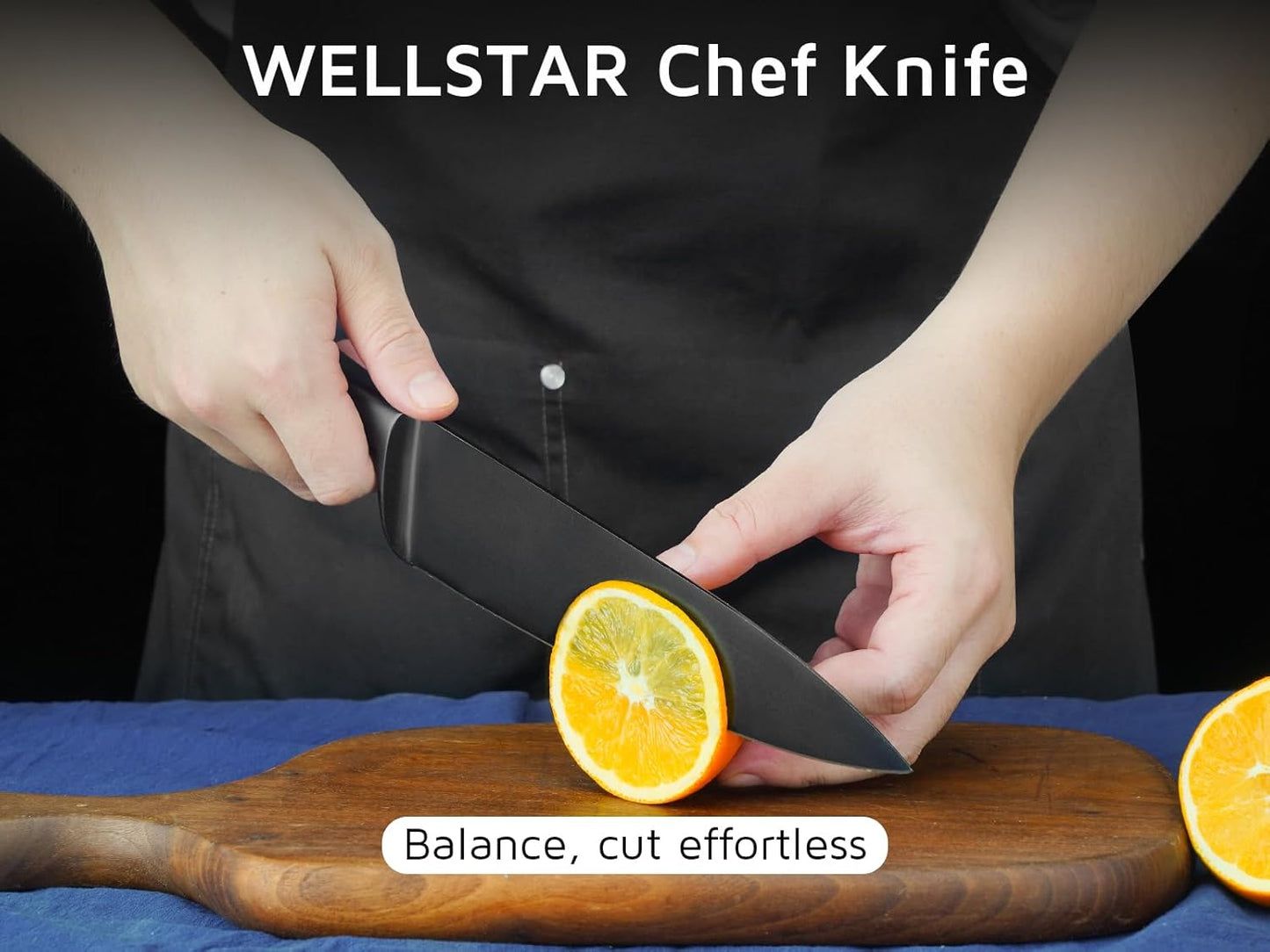 Chef Knife with Sheath, Sharp Kitchen Knife 8 inch Black Cooking Knives with German HC Steel