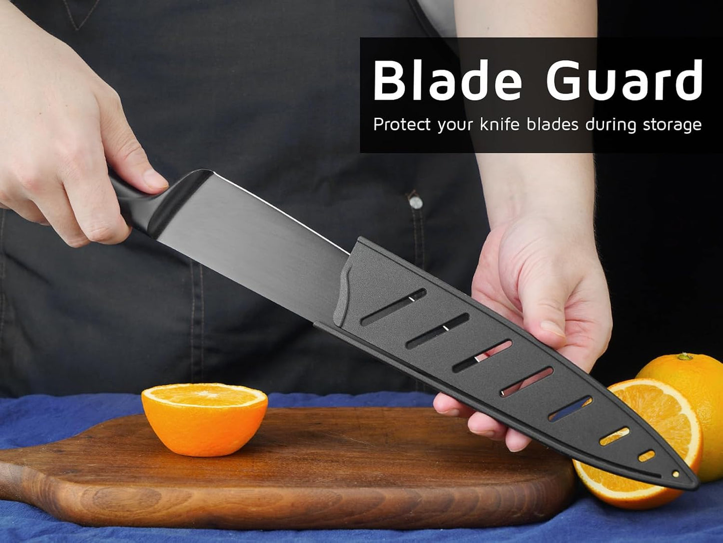 Chef Knife with Sheath, Sharp Kitchen Knife 8 inch Black Cooking Knives with German HC Steel