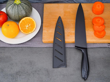 Chef Knife with Sheath, Sharp Kitchen Knife 8 inch Black Cooking Knives with German HC Steel