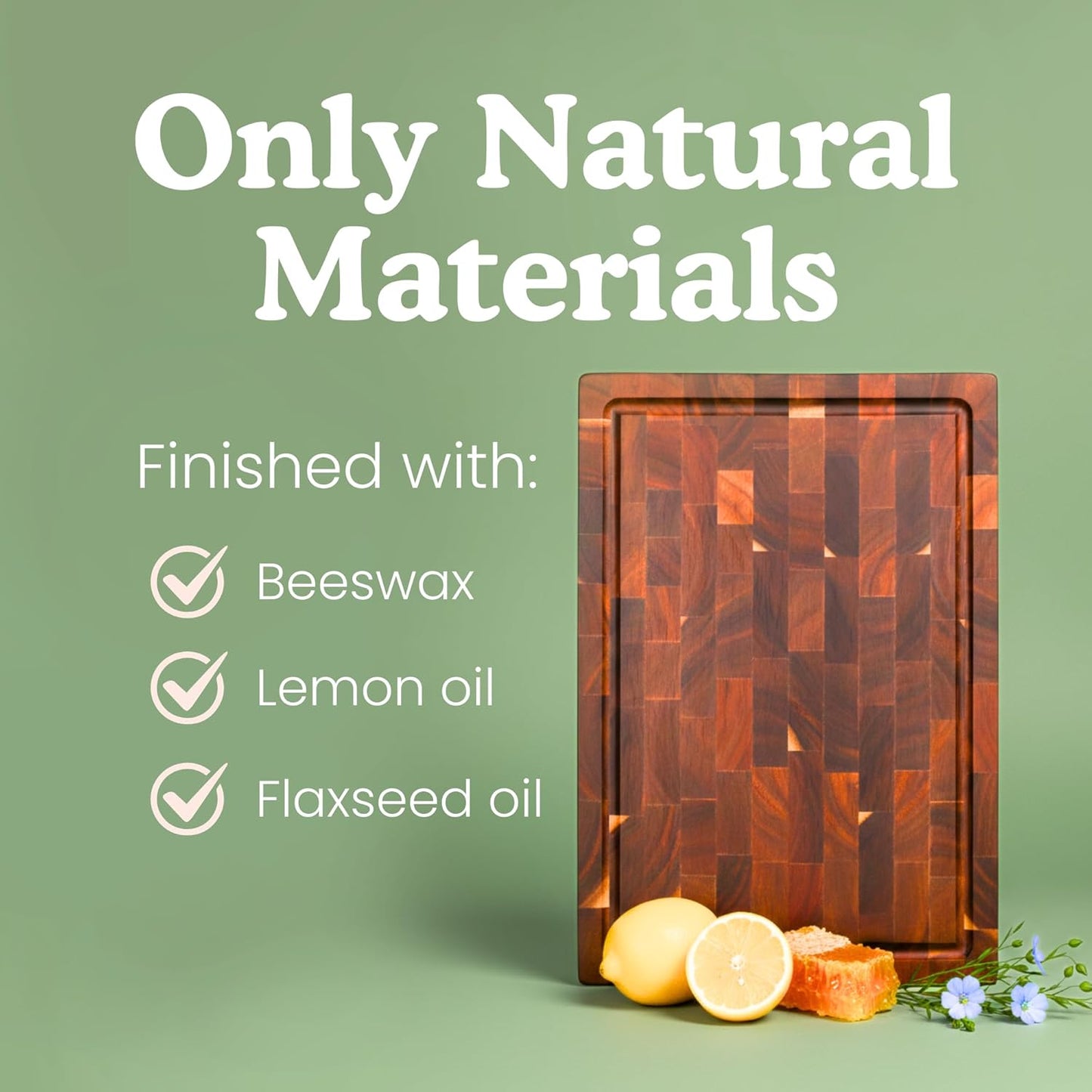 End Grain Butcher Block Cutting Board [1.5" Thick]. Made of Acacia Wood and Conditioned with Beeswax, Flaxseed Oil & Lemon Oil. 16" x 11" Chopping Board .