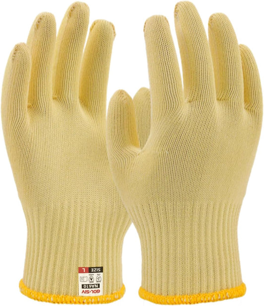Heat Cut Resistant Gloves, Kevlar Oven Gloves with Fingers, Thick Knit Design, Machine Washable - Grill Mitts for Men & Women (L)