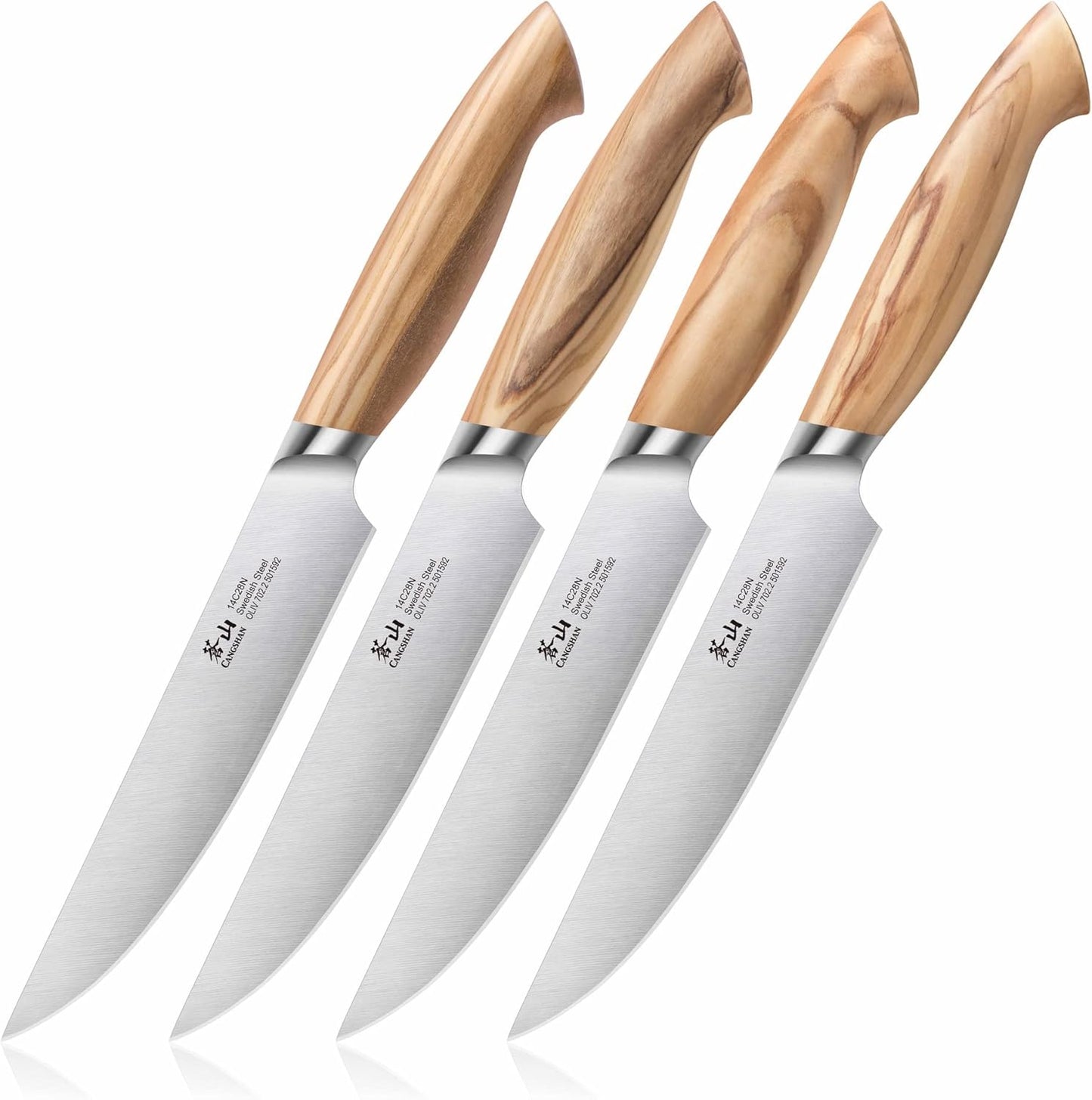 Cangshan OLIV Series 4-Piece Fine-Edge Steak Knife Set, Forged Swedish 14C28N Steel, 501653