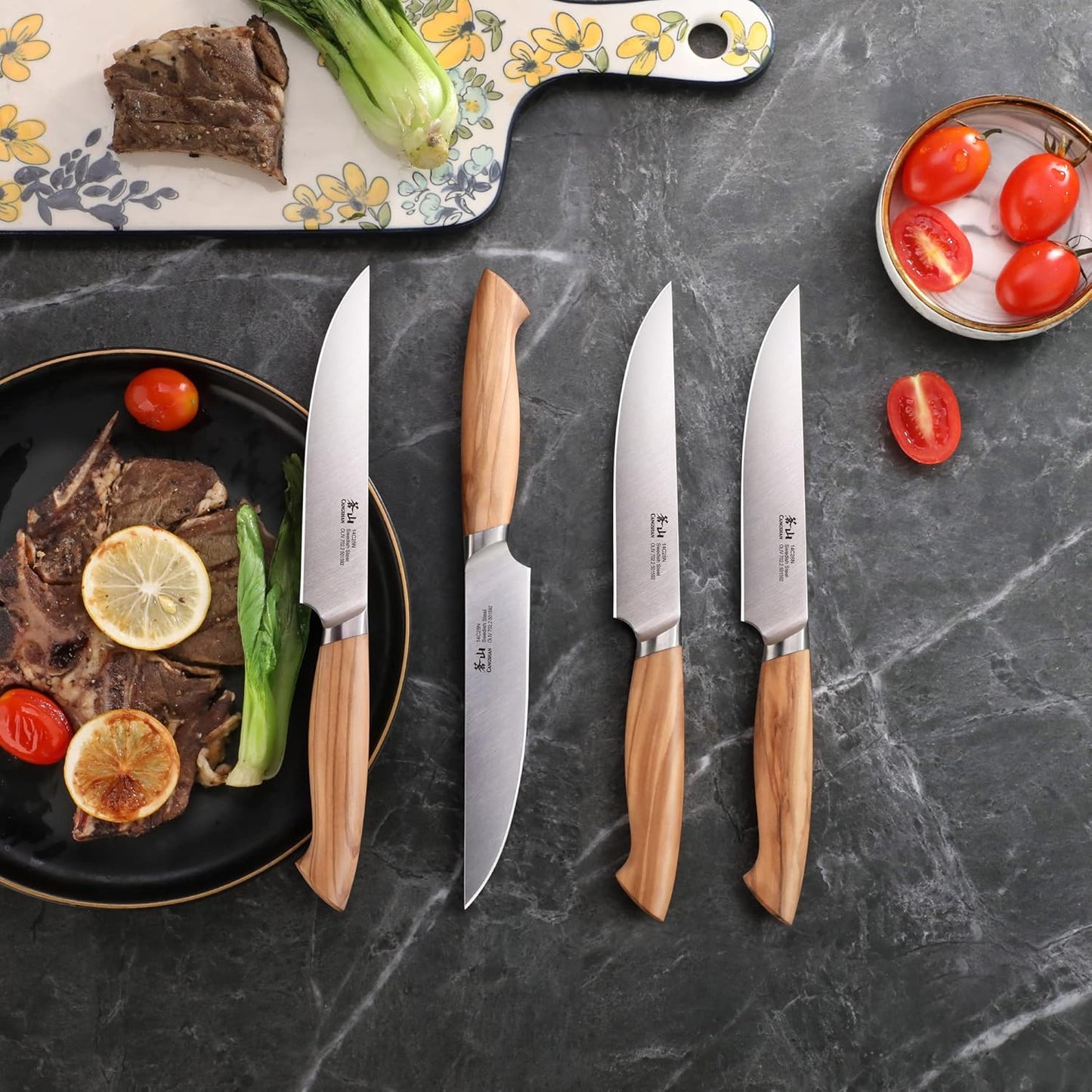 Cangshan OLIV Series 4-Piece Fine-Edge Steak Knife Set, Forged Swedish 14C28N Steel, 501653