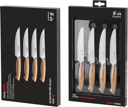 Cangshan OLIV Series 4-Piece Fine-Edge Steak Knife Set, Forged Swedish 14C28N Steel, 501653