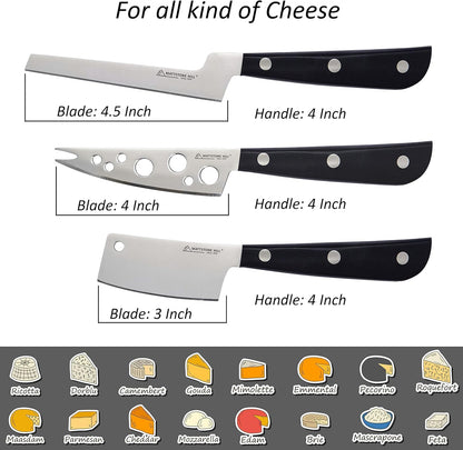 Cheese Knife, MATTSTONE HILL Cheese Knives Set - Soft & Semi Hard Cheese Knife, Soft Cheese Slicer, Cheese Cleaver, Hard Cheese Cutter, Premium Stainless Steel, Wood Handle