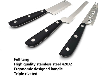 Cheese Knife, MATTSTONE HILL Cheese Knives Set - Soft & Semi Hard Cheese Knife, Soft Cheese Slicer, Cheese Cleaver, Hard Cheese Cutter, Premium Stainless Steel, Wood Handle