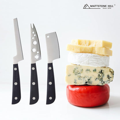 Cheese Knife, MATTSTONE HILL Cheese Knives Set - Soft & Semi Hard Cheese Knife, Soft Cheese Slicer, Cheese Cleaver, Hard Cheese Cutter, Premium Stainless Steel, Wood Handle