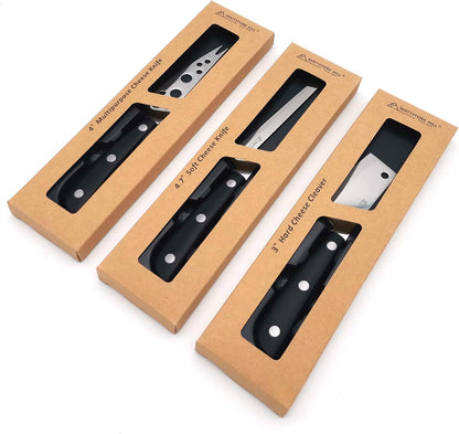 Cheese Knife, MATTSTONE HILL Cheese Knives Set - Soft & Semi Hard Cheese Knife, Soft Cheese Slicer, Cheese Cleaver, Hard Cheese Cutter, Premium Stainless Steel, Wood Handle