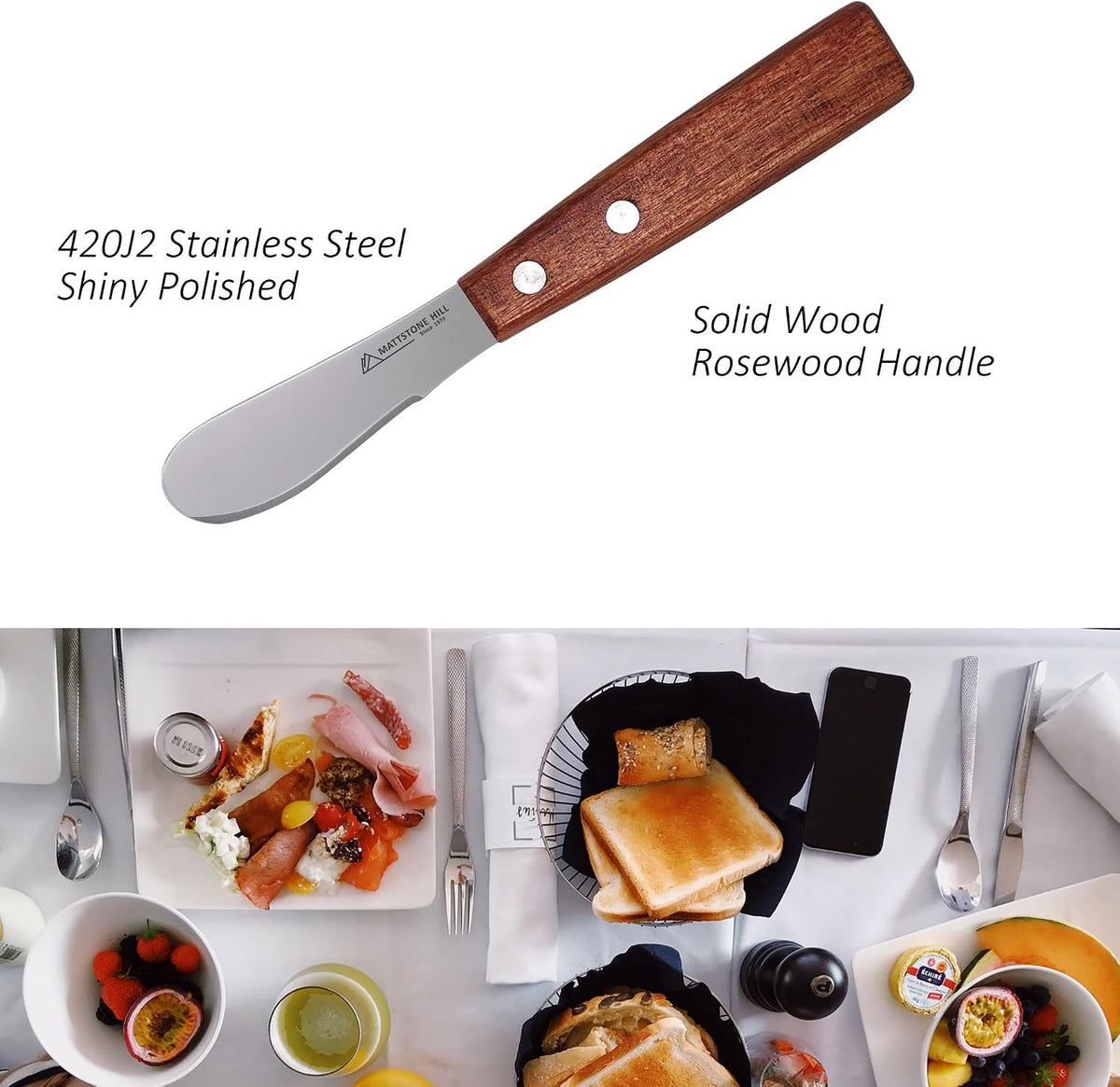 Cheese Knife, MATTSTONE HILL Cheese Knives Set - Soft & Semi Hard Cheese Knife, Soft Cheese Slicer, Cheese Cleaver, Hard Cheese Cutter, Premium Stainless Steel, Wood Handle