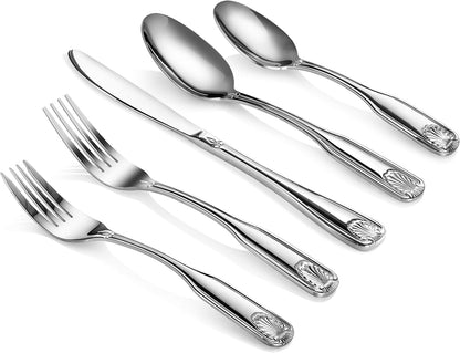 Shell Pattern 18/0 Stainless Steel Oyster Fork, 6-Inch, Set of 12, Commercial Grade