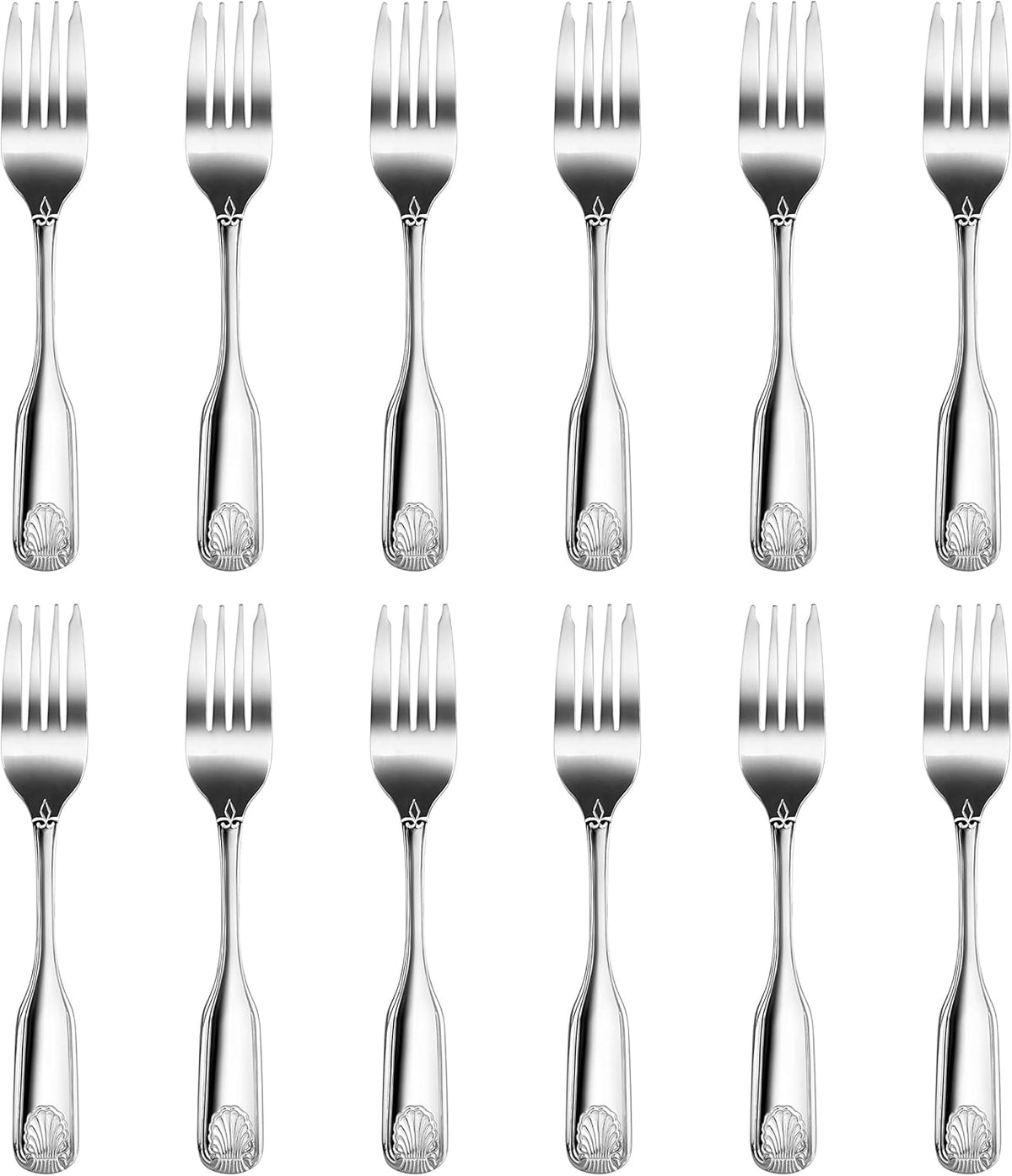 Shell Pattern 18/0 Stainless Steel Oyster Fork, 6-Inch, Set of 12, Commercial Grade