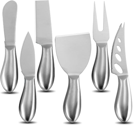 6-Piece Cheese Knife Set Mini Stainless Steel Cheese Slicer Fork Kit | Heavy Duty Cheese Knives Cutter with Butter Spreader Tool Kit for Charcuterie Board Party Serving, Cheese Platters