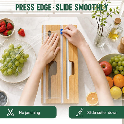 Ziplock Bag Organizer for Kitchen Drawer, 5-Slot | Bamboo, 5 Independent Boxes, Slide Cutter, Magnetic Lid, Space-Saving Drawer Organizer
