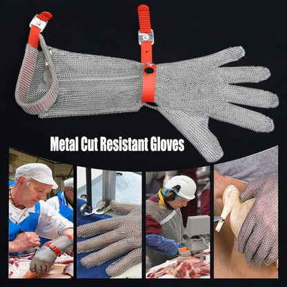 Anti-Cut Gloves Stainless Steel Cut Resistant Gloves, Food Grade Safety Work Chainmail, Lengthened Arms(Arm 8cm,1PCS/XS)