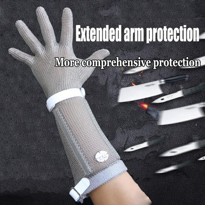 Anti-Cut Gloves Stainless Steel Cut Resistant Gloves, Food Grade Safety Work Chainmail, Lengthened Arms(Arm 8cm,1PCS/XS)
