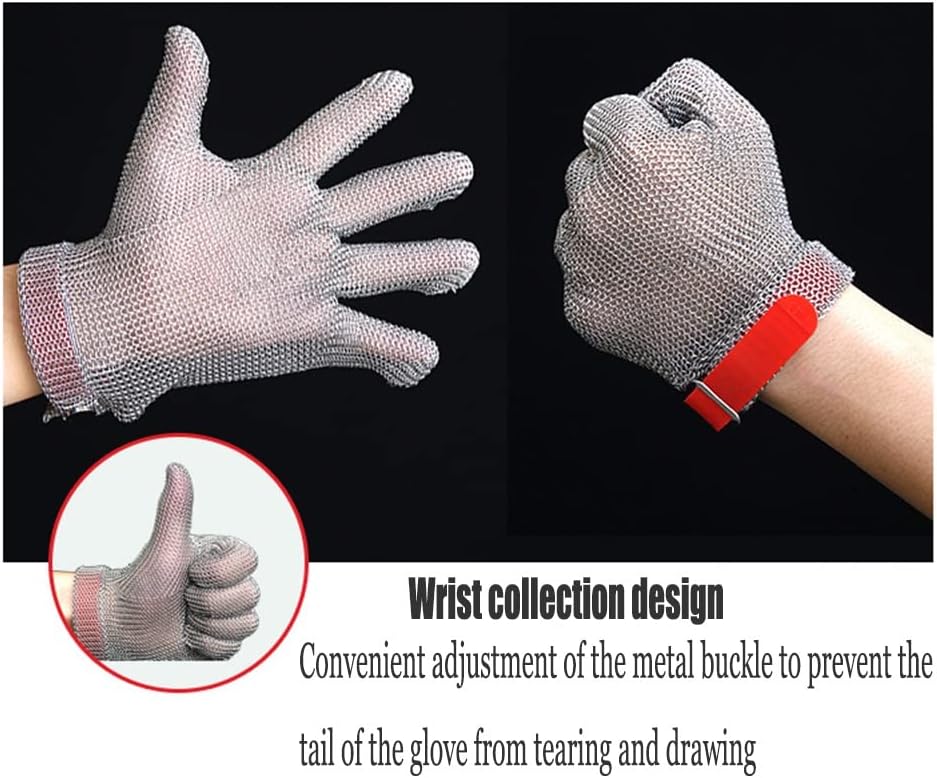 Anti-Cut Gloves Stainless Steel Cut Resistant Gloves, Food Grade Safety Work Chainmail, Lengthened Arms(Arm 8cm,1PCS/XS)