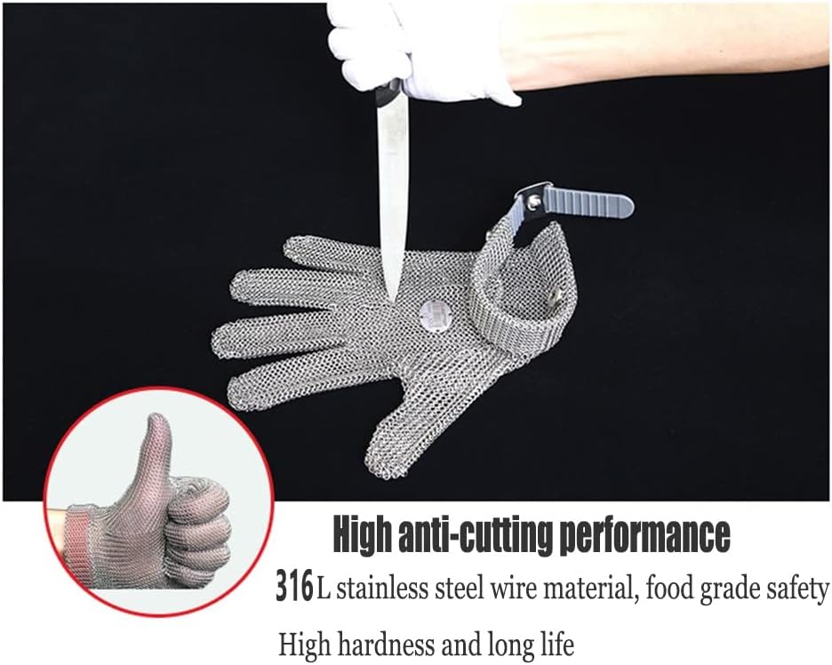 Anti-Cut Gloves Stainless Steel Cut Resistant Gloves, Food Grade Safety Work Chainmail, Lengthened Arms(Arm 8cm,1PCS/XS)