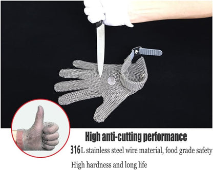 Anti-Cut Gloves Stainless Steel Cut Resistant Gloves, Food Grade Safety Work Chainmail, Lengthened Arms(Arm 8cm,1PCS/XS)