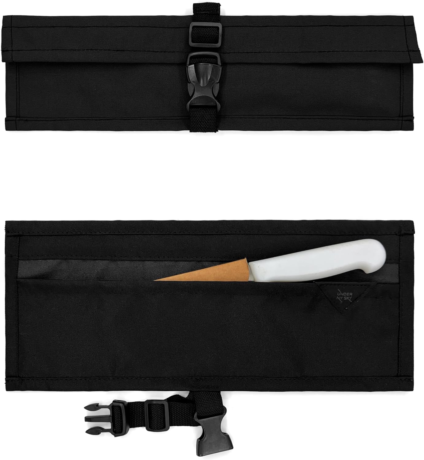 Knife Roll Case, Leather Support, Bag For Chef, 3 Slots, Gray | Heavy Duty Oxford Canvas Pouch, Leather Support, Portable Bag for Cooking Tools, Utensils, Cutlery Knives, BBQ, Travel, Gift