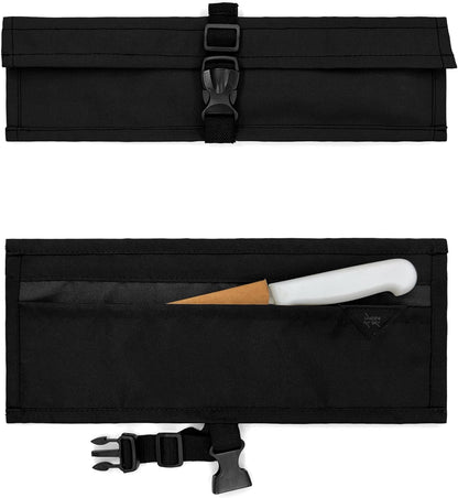 Knife Roll Case, Leather Support, Bag For Chef, 3 Slots, Gray | Heavy Duty Oxford Canvas Pouch, Leather Support, Portable Bag for Cooking Tools, Utensils, Cutlery Knives, BBQ, Travel, Gift