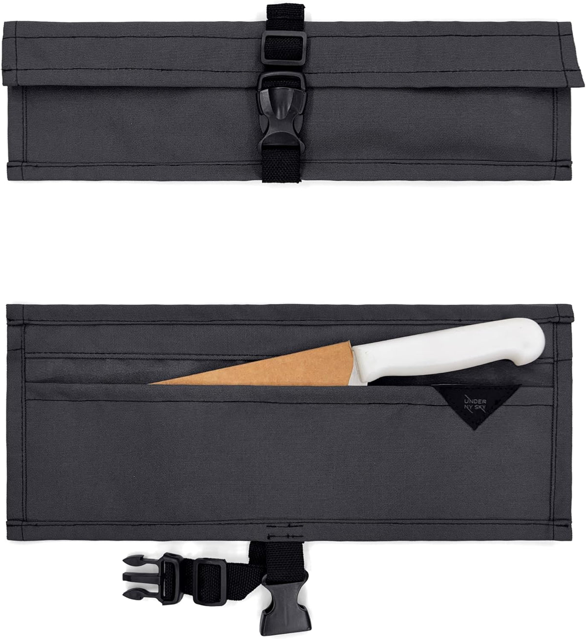 Knife Roll Case, Leather Support, Bag For Chef, 3 Slots, Gray | Heavy Duty Oxford Canvas Pouch, Leather Support, Portable Bag for Cooking Tools, Utensils, Cutlery Knives, BBQ, Travel, Gift