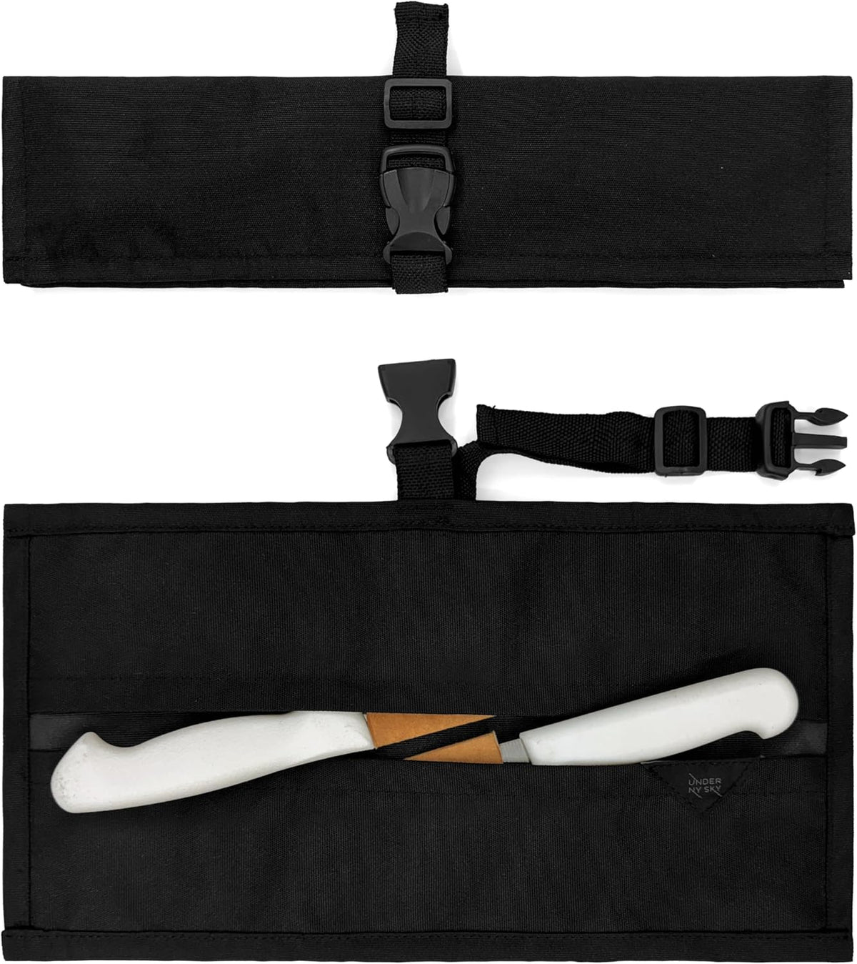 Knife Roll Case, Leather Support, Bag For Chef, 3 Slots, Gray | Heavy Duty Oxford Canvas Pouch, Leather Support, Portable Bag for Cooking Tools, Utensils, Cutlery Knives, BBQ, Travel, Gift