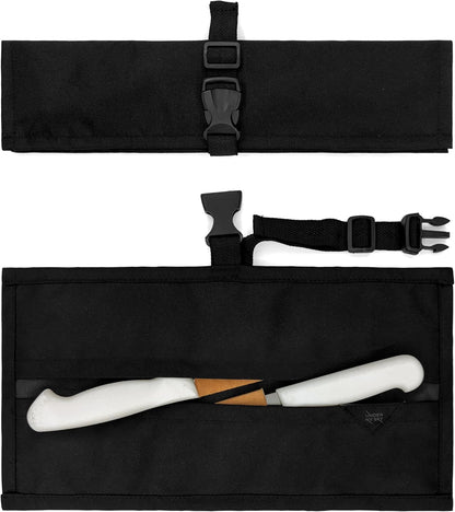 Knife Roll Case, Leather Support, Bag For Chef, 3 Slots, Gray | Heavy Duty Oxford Canvas Pouch, Leather Support, Portable Bag for Cooking Tools, Utensils, Cutlery Knives, BBQ, Travel, Gift