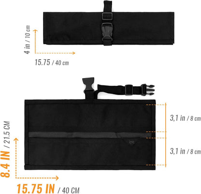 Knife Roll Case, Leather Support, Bag For Chef, 3 Slots, Gray | Heavy Duty Oxford Canvas Pouch, Leather Support, Portable Bag for Cooking Tools, Utensils, Cutlery Knives, BBQ, Travel, Gift