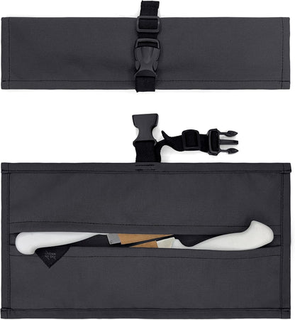 Knife Roll Case, Leather Support, Bag For Chef, 3 Slots, Gray | Heavy Duty Oxford Canvas Pouch, Leather Support, Portable Bag for Cooking Tools, Utensils, Cutlery Knives, BBQ, Travel, Gift