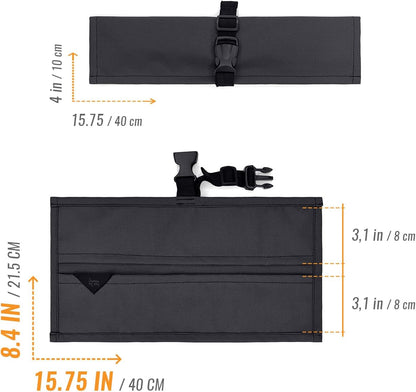 Knife Roll Case, Leather Support, Bag For Chef, 3 Slots, Gray | Heavy Duty Oxford Canvas Pouch, Leather Support, Portable Bag for Cooking Tools, Utensils, Cutlery Knives, BBQ, Travel, Gift