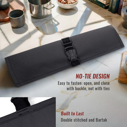 Knife Roll Case, Leather Support, Bag For Chef, 3 Slots, Gray | Heavy Duty Oxford Canvas Pouch, Leather Support, Portable Bag for Cooking Tools, Utensils, Cutlery Knives, BBQ, Travel, Gift