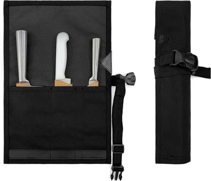 Knife Roll Case, Leather Support, Bag For Chef, 3 Slots, Gray | Heavy Duty Oxford Canvas Pouch, Leather Support, Portable Bag for Cooking Tools, Utensils, Cutlery Knives, BBQ, Travel, Gift