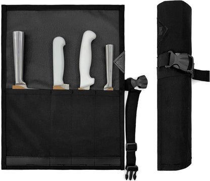 Knife Roll Case, Leather Support, Bag For Chef, 3 Slots, Gray | Heavy Duty Oxford Canvas Pouch, Leather Support, Portable Bag for Cooking Tools, Utensils, Cutlery Knives, BBQ, Travel, Gift