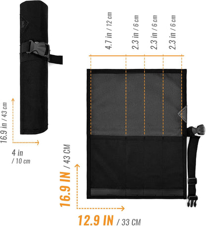 Knife Roll Case, Leather Support, Bag For Chef, 3 Slots, Gray | Heavy Duty Oxford Canvas Pouch, Leather Support, Portable Bag for Cooking Tools, Utensils, Cutlery Knives, BBQ, Travel, Gift